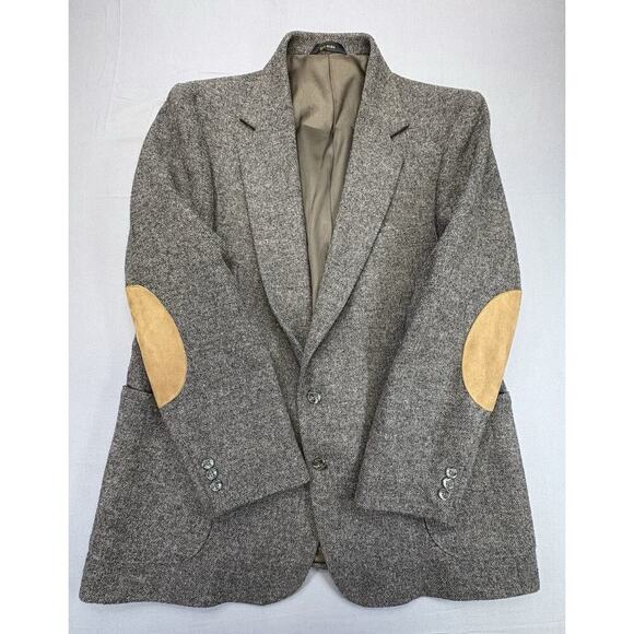 Imperial By Haggar Brown 100% Pure Wool Elbow Patch Two Button Blazer Jacket 46 - Picture 2 of 12